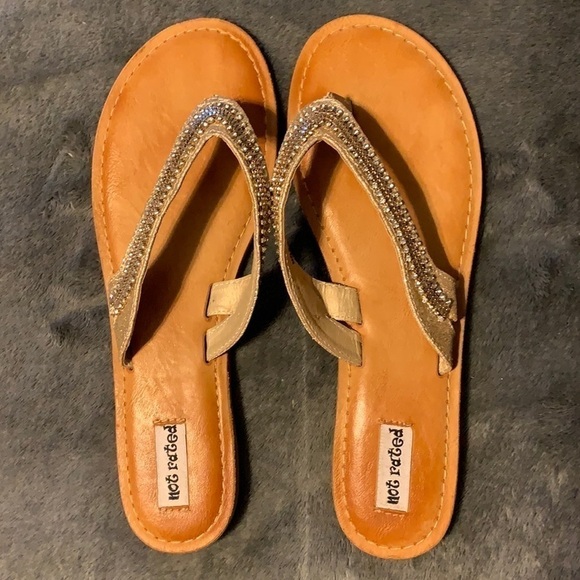 Gold Rhinestone Sandals Size 8.5 - Picture 1 of 8